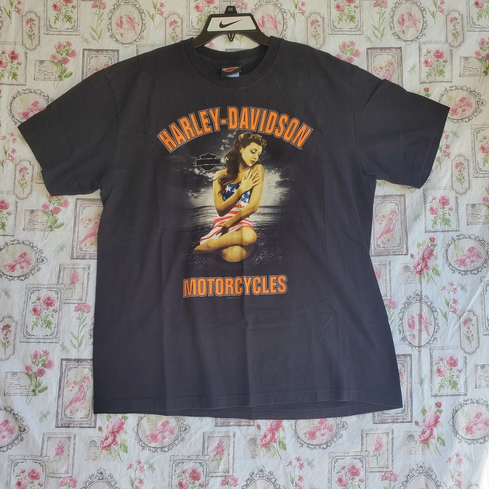 Harley Davidson Shirt Mens XL Black Motorcycles Biker Pinup GA